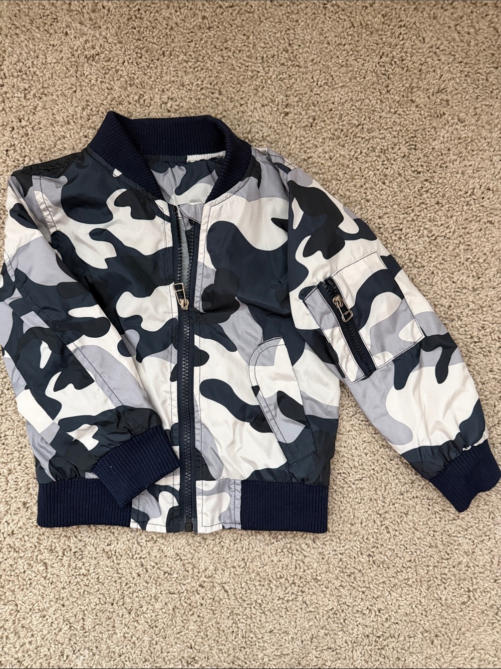Kids Navy & Gray Camo Bomber Jacket - Lightweight Hoodie Alternative Size 3-4T